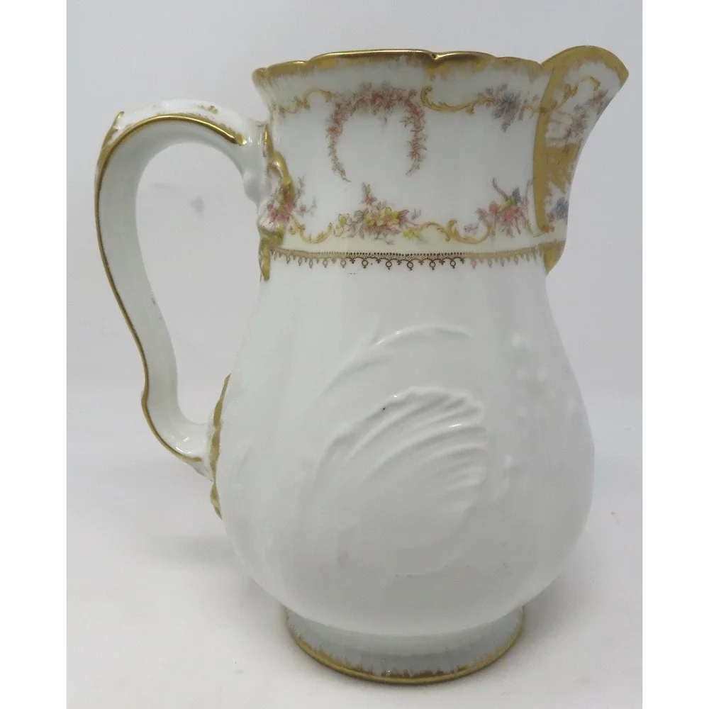 Antique Haviland Limoges France Porcelain‎ Cream Pitcher Gold Gilt Floral